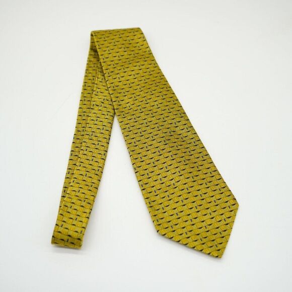 Geoffrey Beene Gold Yellow Blue Geometric Woven Wide Silk Tie - Picture 6 of 6